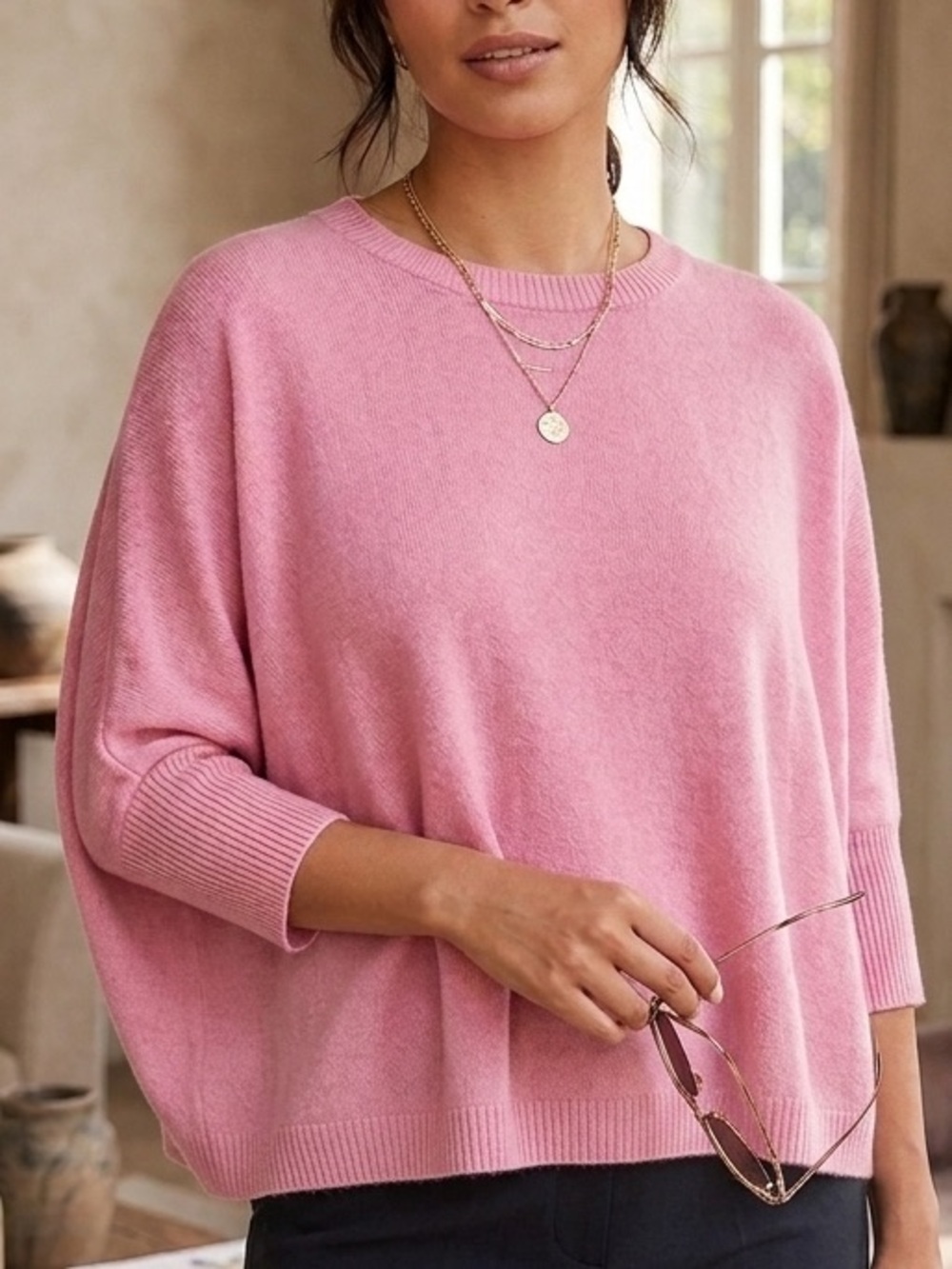 Minnie Rose Soft Pink Short-Sleeve Cashmere Sweater
